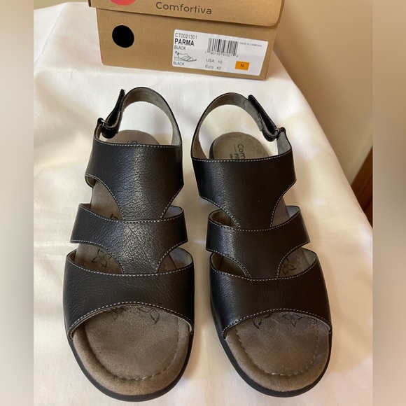 Comfortiva PARMA Leather Sandals Black size 10 Memory Foam Pillowtop Pre-owned - Picture 3 of 9